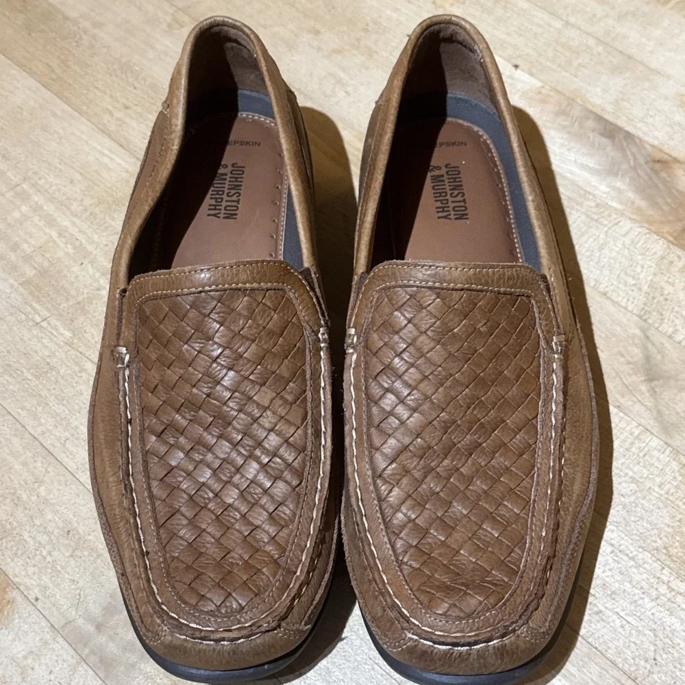 Johnston &‎ Murphy Loafers Mens 9.5M Tan Locklin Woven Venetian Leather Slip On